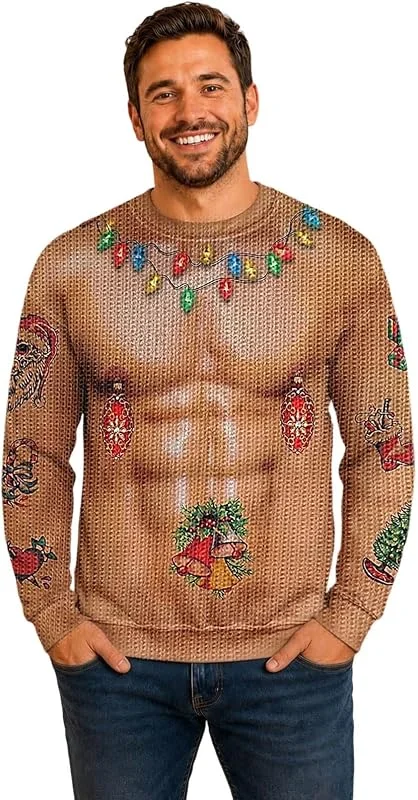 Genérico Jersey de Navidad para Hombre con Estampado 3D Ugly Christmas Sweater Unisex Couple Suéter Papá Noel Impresión — Ropa Navidad