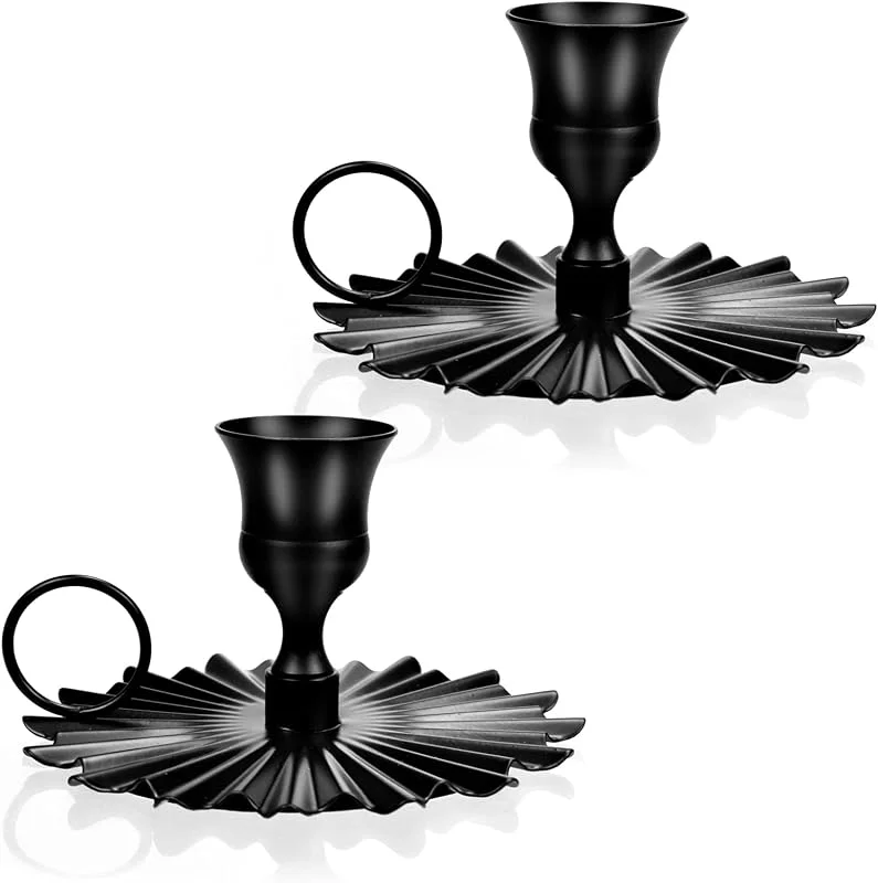 LTHERMELK 2 Piezas Candelabros de Hierro Negro Retro, Candelabros Vintage Cónico, Portavelas de Metal con Asa para Decoración de Mesa Boda Fiesta Halloween Navidad San Valentín — Cena a la luz de velas