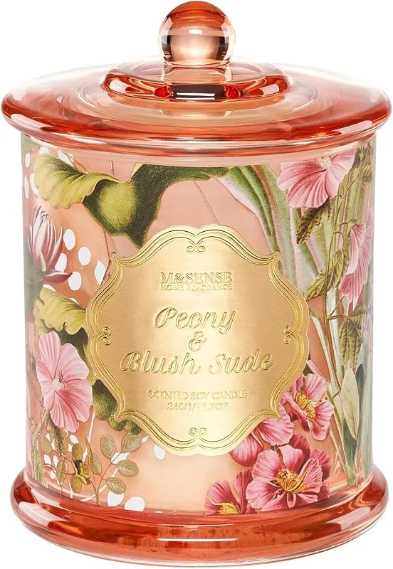 M&SENSE Velas aromáticas en Peony Blush Sude, velas perfumadas cera de soja natural, aroma floral, velas de aromaterapia relajantes, 360g 75 horas, velas decorativas — Cena a la luz de velas