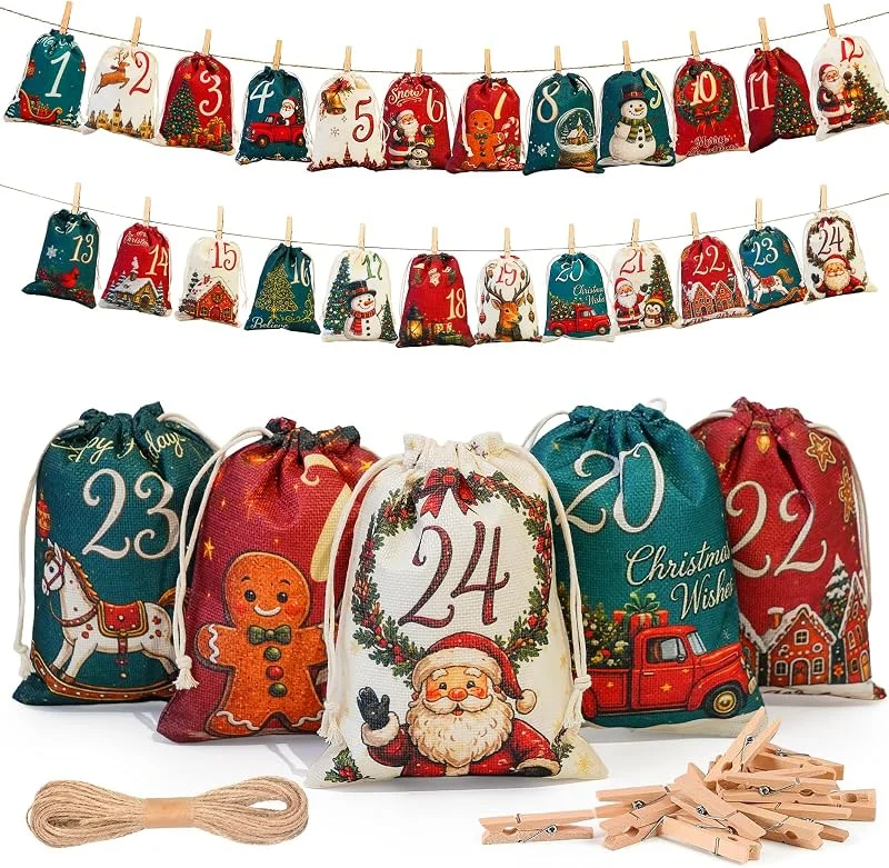 AIYONG 24 Calendario Adviento para Rellenar Vacio Tela 15 x 20 cm Reutilizables — Adviento y mesa
