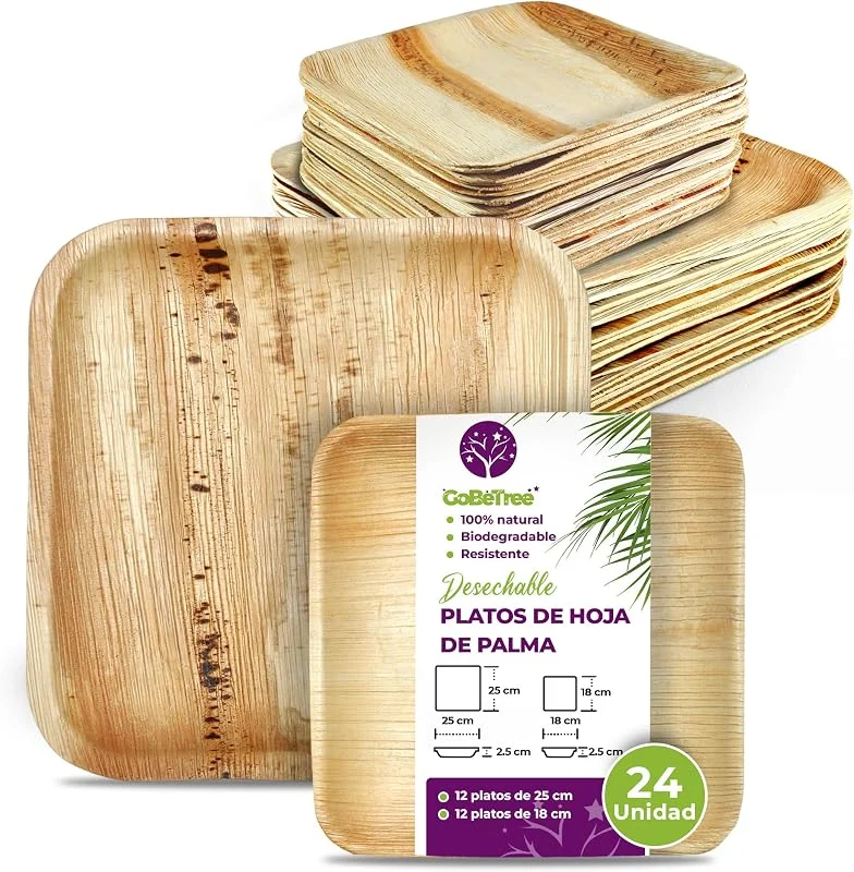 Visita la tienda de GoBeTree GoBeTree Platos de Hoja de Palma Desechables Elegantes, 24 Platos Cuadrados — Adviento y mesa