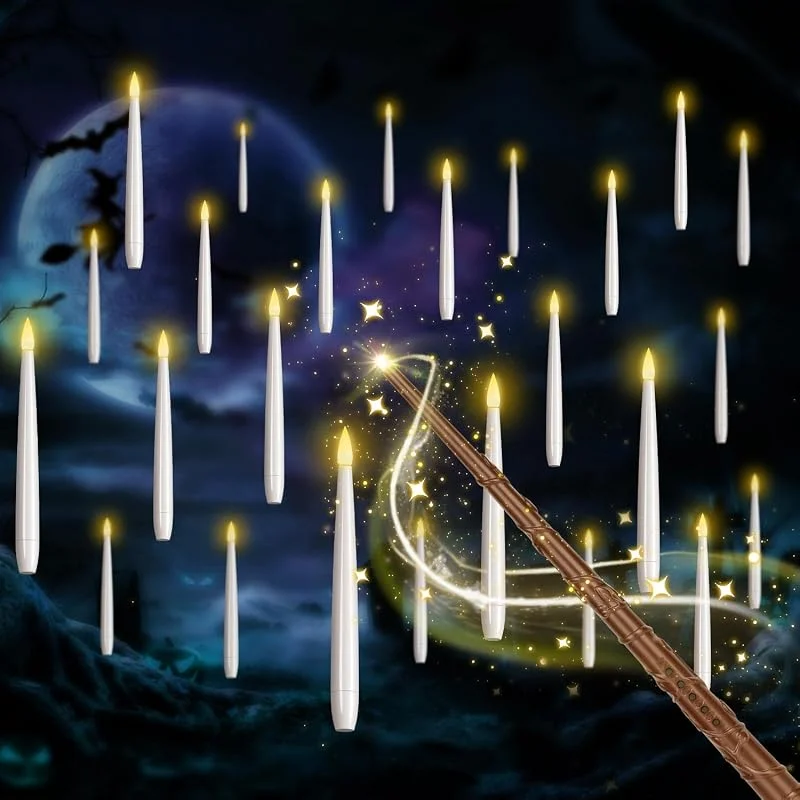 Visita la tienda de SLVCREK Velas LED flotantes, 20 velas mágicas para colgar con varita a distancia, LED velas sin llama, velas con pilas para casa, iglesia, fiesta, Halloween, decoración navideña (20 piezas) — Luces Navidad