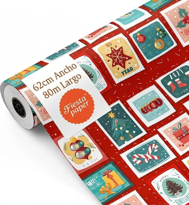 Visita la tienda de FP Fiesta Paper Rollo de Papel Regalo Navidad Sellos Rojo 62cm x 80m Bobina Grande Resistente - Regalos Festivos Tiendas Comercios - FP Fiesta Paper — Envoltorio regalo