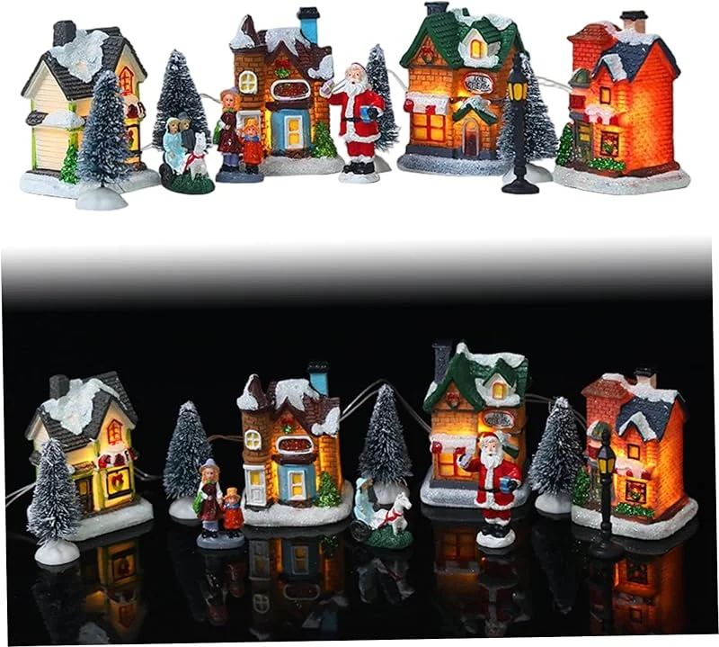 Muzrunq Juegos de Pueblo navideño iluminados en Miniatura, simulación de Pueblo navideño, Juegos de Casas Decorativas de Resina, 10 Unidades por Juego, sin batería. — Decoracion Navidad