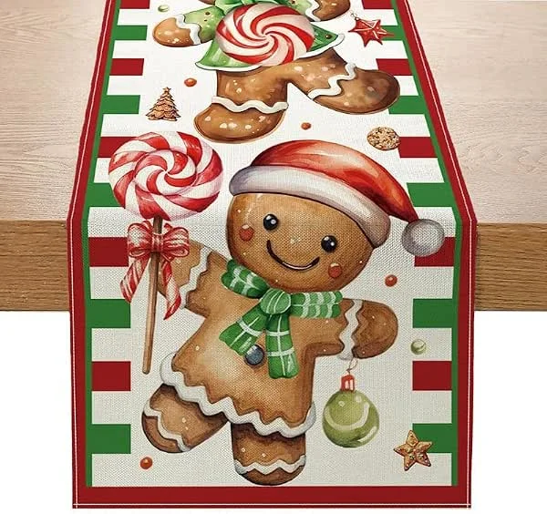 FOSDICK Camino de Mesa Navidad, Lino Camino de Mesa Navideño, Hombrecito de Jengibre Camino Mesa Navidad, 33x183cm Christmas Table Runner para Comedor Cocina Cafetería Hogar Bar Decoración de Fiesta — Hogar y cocina