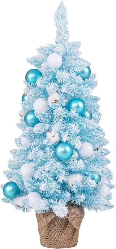 Visita la tienda de COSTWAY COSTWAY Árbol de Navidad Azul 90 cm, Mini Arbol de Navidad Nevado Sobremesa, 12 Bolas de Algodón Natural, 24 Bolas, 136 Puntas de PVC, Arvore de Natal Pequeño (Azul) — Decoracion Navidad