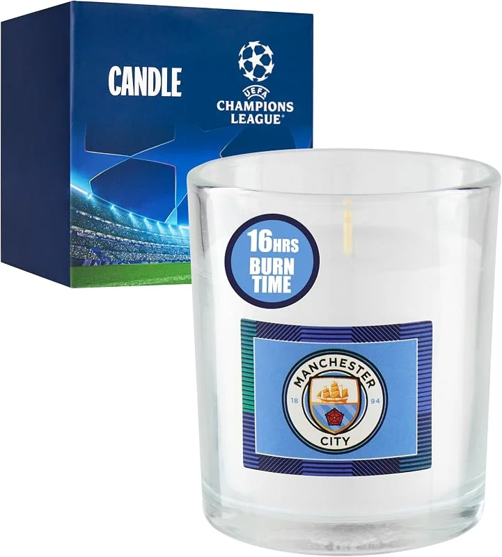 Visita la tienda de MANCHESTER CITY Manchester City F.C. Vela en tarro para hombres y adolescentes, sin perfume, decoración del hogar, accesorios de dormitorio para hombre, regalos para aficionados de la ciudad — Cena a la luz de velas