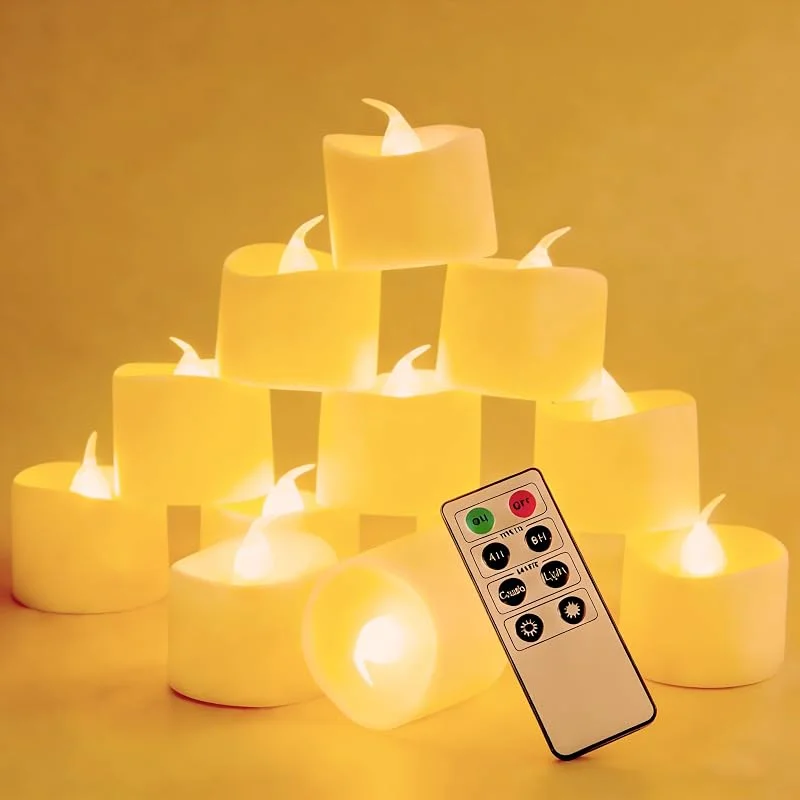 Mineup 12 Piezas Luces de Té LED sin llama, Velas de té LED con temporizador, Velas sin llama con temporizador, 4, 8 h para fiesta, Halloween, Navidad, decoración del hogar — Cena a la luz de velas