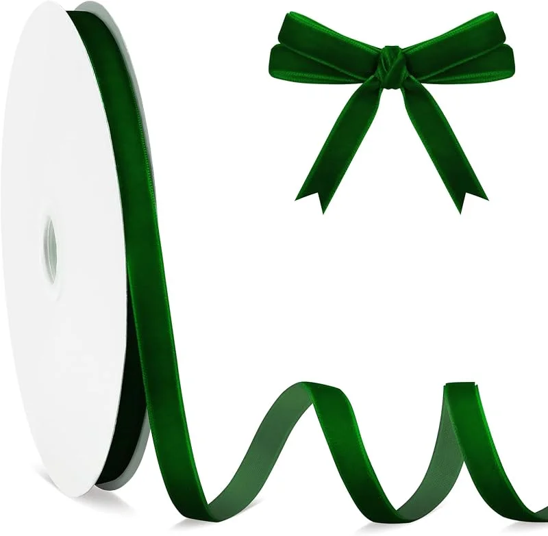 SereneGLow Cinta Verde de Terciopelo 10 mm x 23 m - Burdeos, Colorida para Regalo, Lazo, Árbol de Navidad y San Valentín — Envoltorio regalo