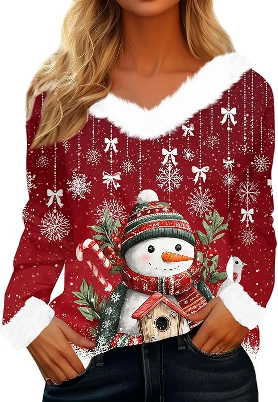 TOFOTL Camiseta Mujer Navidad Original Llamativo Acogedor Ropa Basica — Ropa Navidad