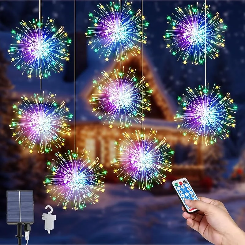 Micacorn Luces Solares LED Exterior Jardin, 8 Piezas Solares Fuegos Artificiales Luces 800 LEDs 8 Modos Luces Impermeables con Remoto Control para Home Natale Boda Fiesta Navidad — Luces Navidad
