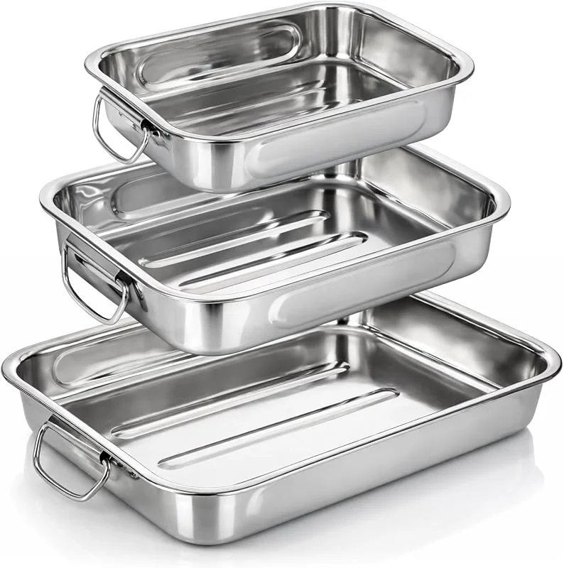 Visita la tienda de com-four COM-FOUR® 3 piezas Juego de bandejas para asar y hornear — Hogar y cocina