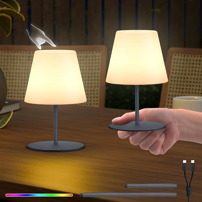 Visita la tienda de RWWR 2 lámparas de mesa inalámbricas LED con batería pequeña mini 8 colores USB-C recargable lámpara de mesa exterior interior IP44 8-10h duración de la batería ajuste de altura gris — Cena a la luz de velas