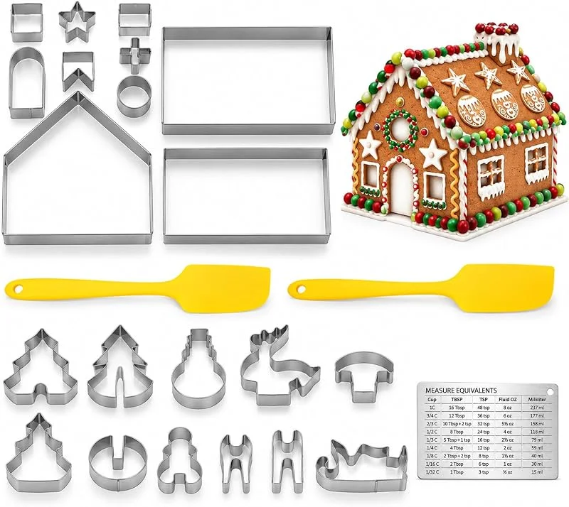 HX-pyahgtv Juego de 21 moldes de acero inoxidable para casa de jengibre, molde 3D para casa de pan de jengibre, cortadores de galletas para Navidad, cortadores de galletas, accesorios para hornear — Hogar y cocina