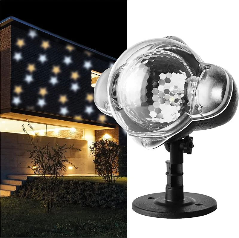 EMOS Proyector LED estrellas, estrellas blancas y amarillas, iluminación de pared efectiva, proyección de fachada, pared y pared, IP44, iluminación de Navidad para exteriores e interiores, cable de 3 — Luces Navidad