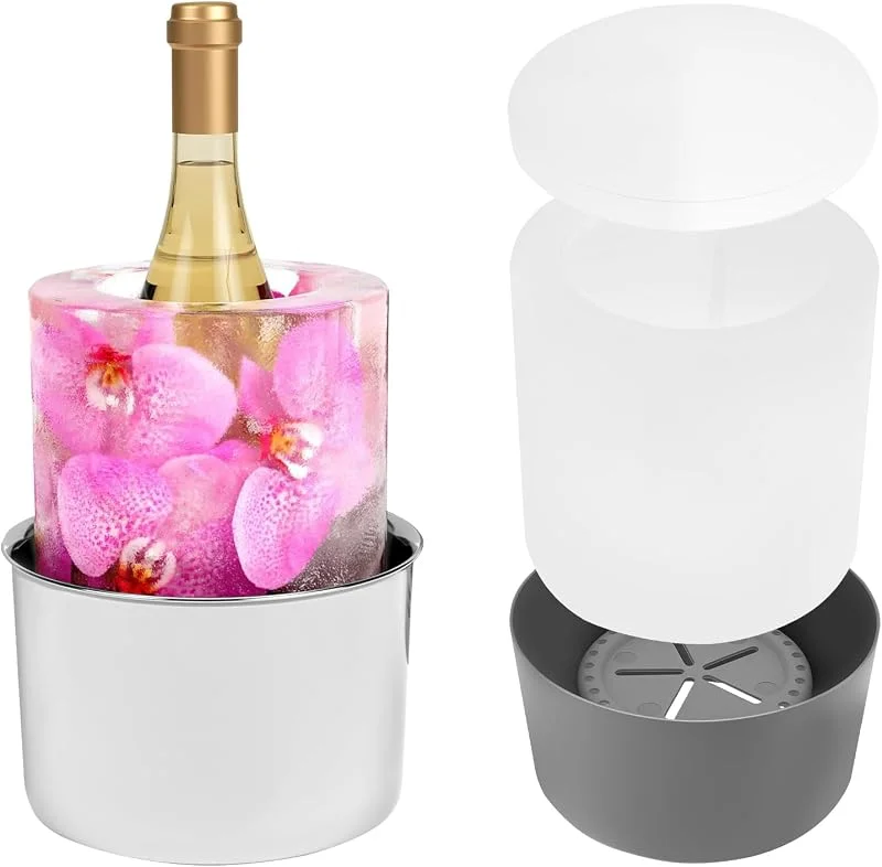 BAODBF Enfriador de botellas para vino, enfriador de champán de acero inoxidable con base de plástico y moldes de hielo, enfriador de vino, enfriador de bebidas para largas noches de vino al aire — Vino y mesa festiva