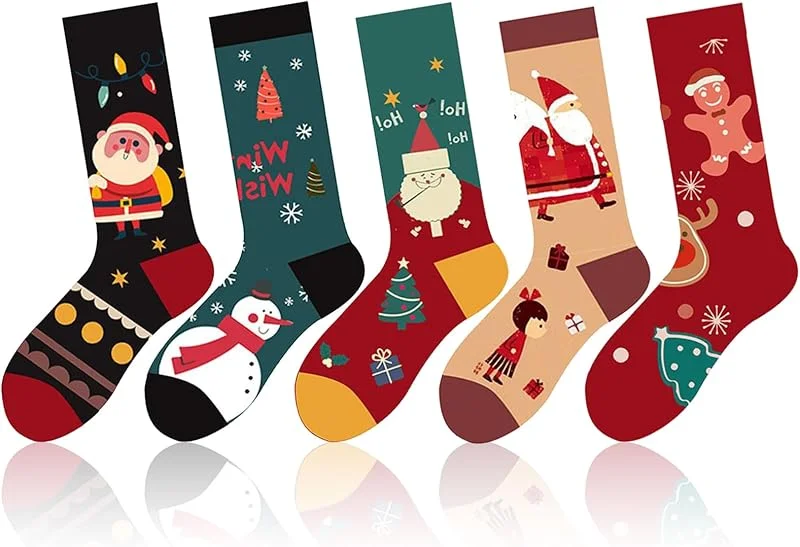 Sykerout Calcetines navideños unisex, diseño navideño, calcetines festivos de algodón, calcetines de Navidad, calcetines de Navidad para mujer — Decoracion Navidad