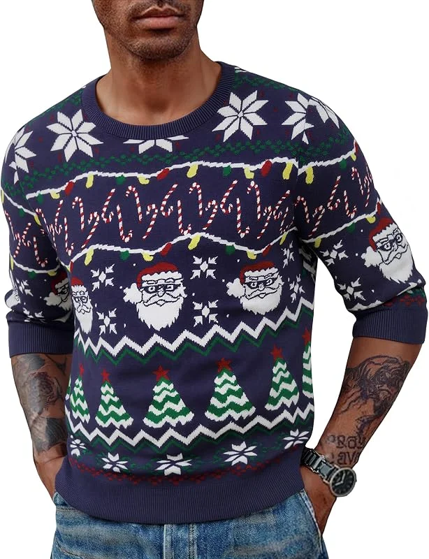 Visita la tienda de Terecey Terecey Suéter Navideño Hombre con Renos y Árbol de Navidad Jersey Navidad Punto de Cuello Redondo y Manga Larga para Invierno y Christmas — Ropa Navidad