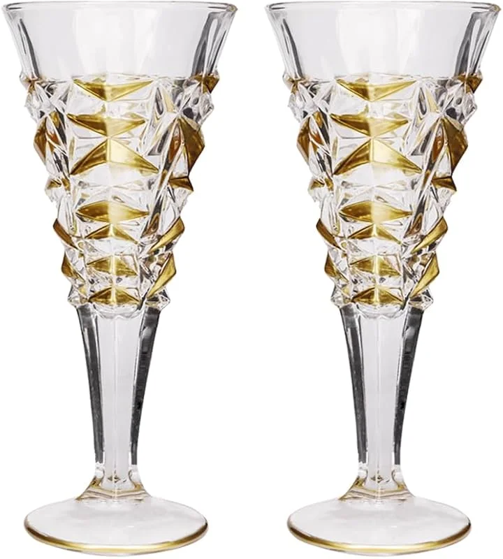 Puremagics Juego de 2 copas de champán de cristal dorado pintadas a mano, regalo único para el día de la madre, cumpleaños, boda, ideal para degustación de vino, uso diario, (200 ml) (dorado) — Vino y mesa festiva