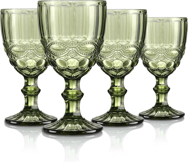 Visita la tienda de Joeyan Joeyan 300ml Vintage Copa de Vino Cristal con Relieve Verde, Juego de 4 — Vino y mesa festiva