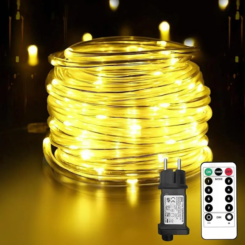 Liyade 10M 100LED Manguera de Luces Exterior, Cadena de luces con Enchufe, Resistente al Agua para Exterior, Jardín, Césped, Terraza, Patio, Navidad(blanco cálido) — Luces Navidad