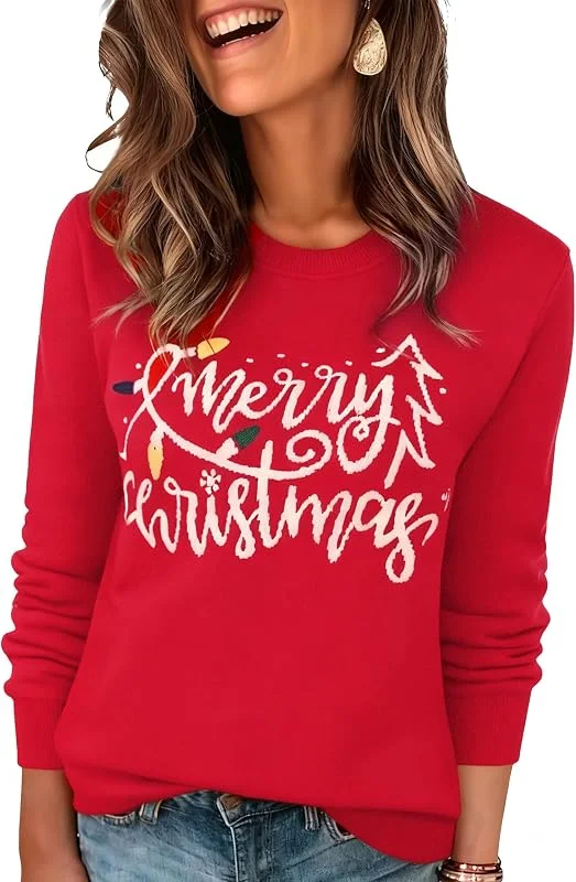 Visita la tienda de Wayleb Jersey Navideño para Mujer Manga Larga Suéter de Invierno Cálido de Punto Cuello Redondo para Fiesta Navideña S-3XL — Ropa Navidad