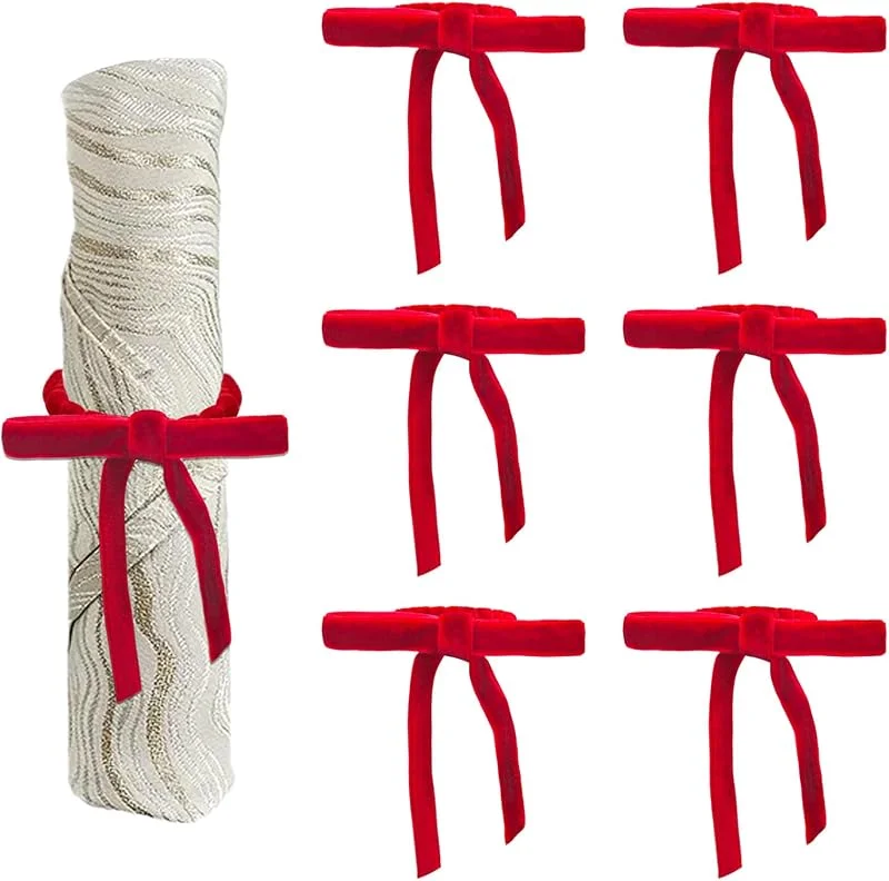 KASESSS 6 Piezas Servilleteros Navideños, Servilleterocon Lazos De Terciopelo Rojo, Elegantes Decoracion Mesa Comedor Anillos Servilletas para Navidad, Bodas, Cenas, Comidas Refinadas Diarias — Adviento y mesa