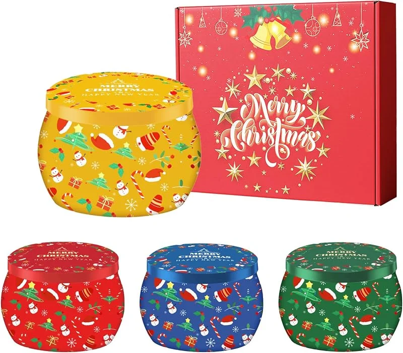POPOYU Navidad Velas Aromaticas Regalos, 4 Piezas Juego De Velas Perfumadas Navideñas, Cera de Soja Natural Velas para Día de Madre, Día de San Women, Bathroom, Regalos para Mujer Navidad(B) — Cena a la luz de velas