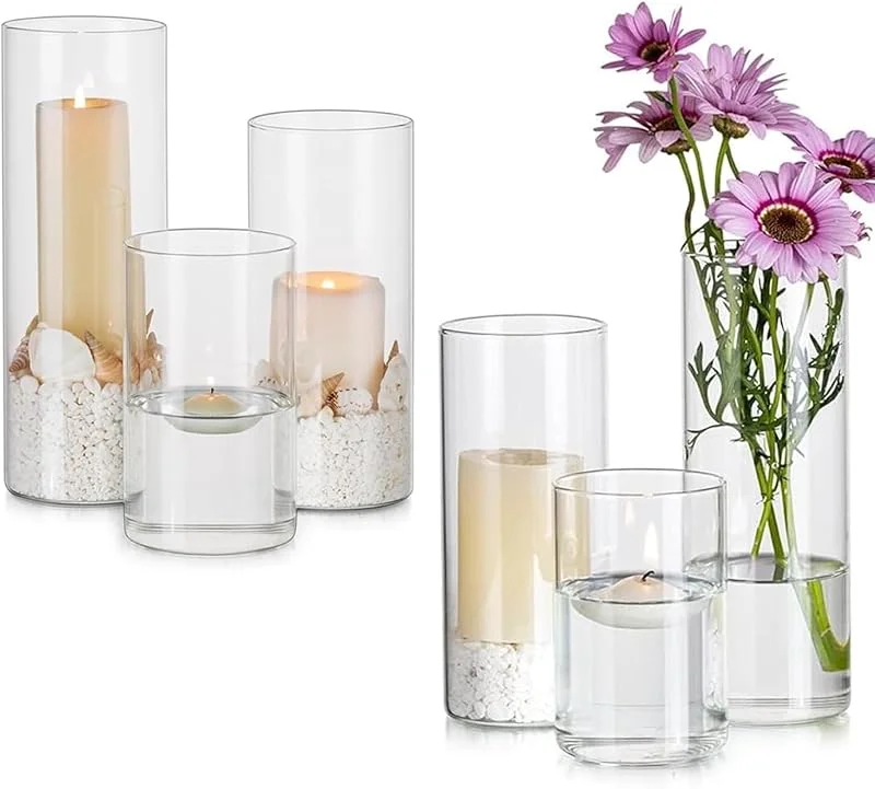 JMIATRY 6 Piezas 10, 15, 20 cm Portavelas Hurricane Cilindro De Vidrio, Portavelas Decoracion, Portavelas Cristal para Centro De Mesa — Cena a la luz de velas