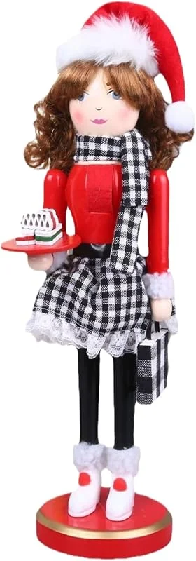 Pesoncarl Decoraciones navideñas para interiores, cascanueces, decoración navideña de 15, 5x4 pulgadas, figuras de cascanueces de madera femenina con adornos de postre para estantes de cocina, decoración de mes — Decoracion Navidad