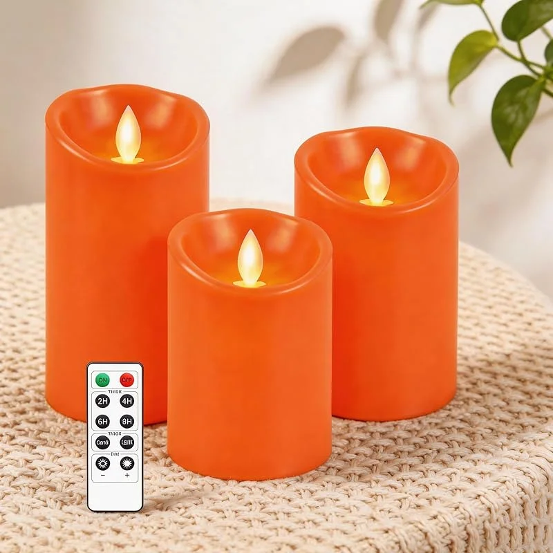 Visita la tienda de AiiBowy LED Velas [3 Piezas] Velas Sin Llama, Velas Aire Libre - Llama Parpadeante, Control Remoto, Función de Temporización, Ajustar las luces - para Navidad, Cumpleaños, Fiestas, Bodas (Naranja) — Luces Navidad