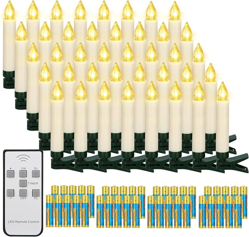 yunsheng 40 velas LED de Navidad, velas inalámbricas para árbol de Navidad con temporizador de mando a distancia, funciona con pilas, sin llama, cadena de luces para árbol de Navidad, IP64, (contiene — Luces Navidad