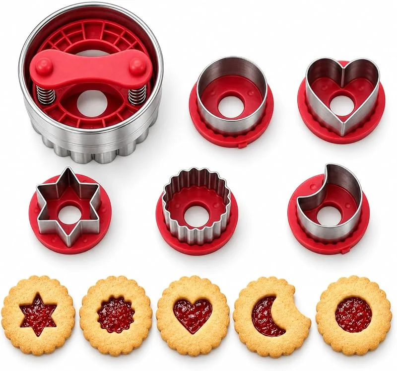 JasCherry Juego de 6 cortadores de frutas y verduras, cortadores de galletas Linzer de acero inoxidable, molde de torta relleno de mermelada de salsa hueca, herramienta de Navidad, pasteles, mousse — Hogar y cocina