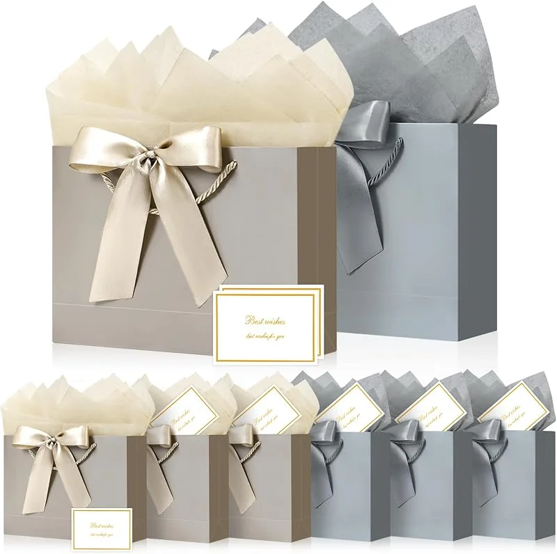 Visita la tienda de BBLIKE BBLIKE Bolsas de regalo para regalos: 8 bolsas de regalo medianas con cinta de lazo, bolsas de fiesta con asas, 10 papeles de seda y 8 tarjetas para bodas, cumpleaños, fiestas, celebraciones, Navidad — Envoltorio regalo