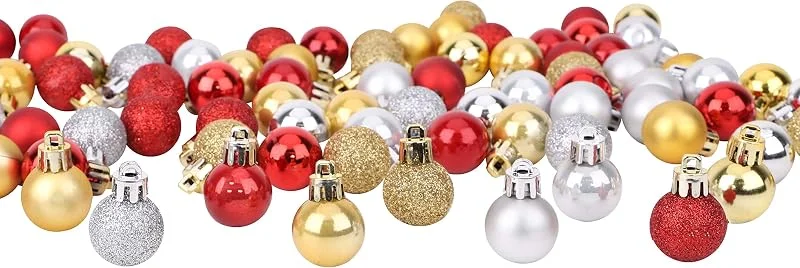 Toyland® Juego de 96 Mini Bolas de Navidad 32 Rojas, 32 Bolas de Plata y 32 Bolas de Oro, 2, 5 cm (25 mm) — Decoracion Navidad