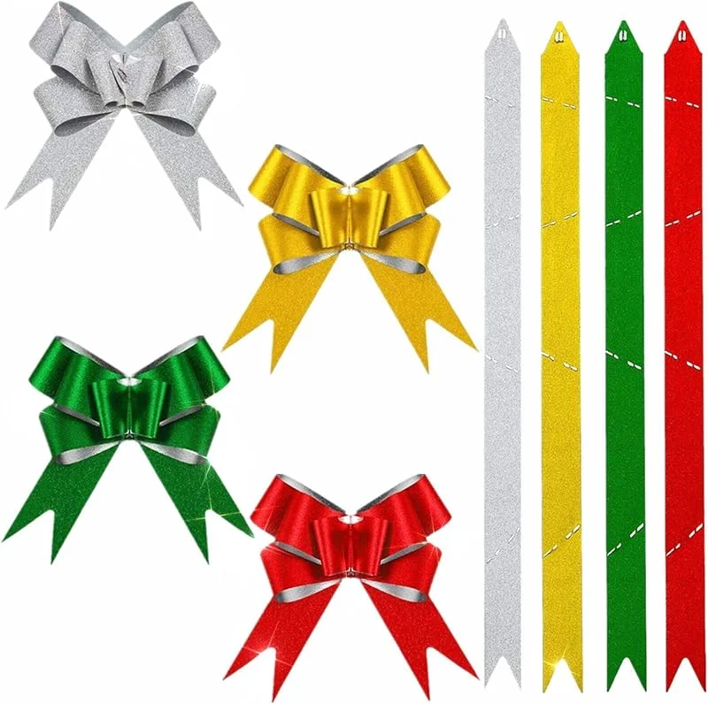 Mienocol 40 lazos de Navidad con purpurina para decoración de Navidad, regalo de boda, decoración de coche — Envoltorio regalo