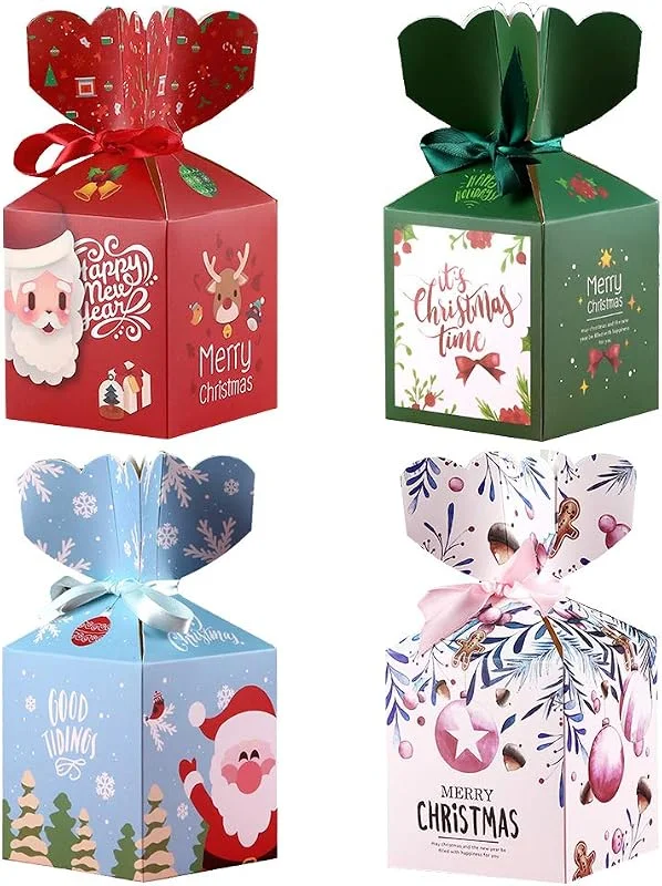 Pveath Caja de dulces navideños, 24 piezas de regalo de papel navideño caja de regalo de elementos navideños para de navidad de navidad, decoraciones de artículos — Envoltorio regalo