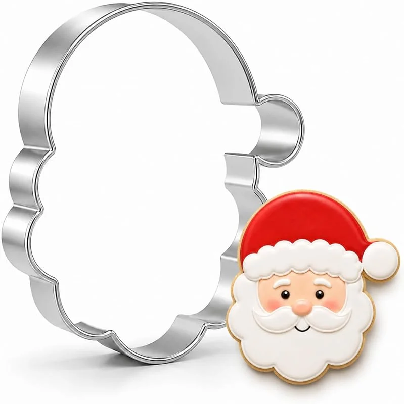 ririess Cortador de galletas con diseño de cabeza de Papá Noel, 8 cm, acero — Hogar y cocina