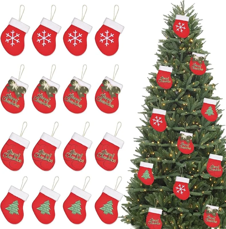 HTTDSLF 16 Piezas Calcetines de Navidad Chimenea, Medias de Navidad Colgantes Decoracion, Mini Christmas Stocking, Navideños Calcetines de Papá Noel para Colgar para Adornos Árbol, Bolsas de Regalo — Decoracion Navidad
