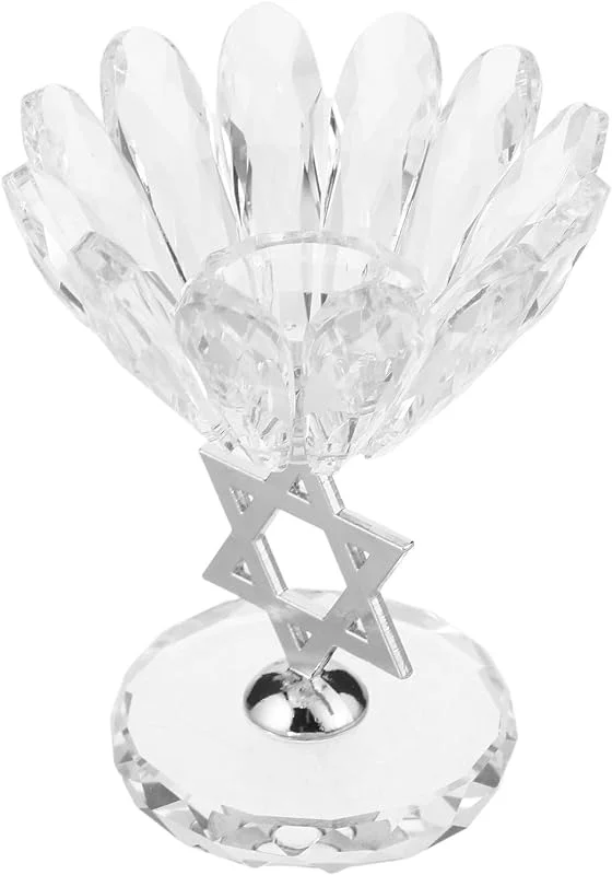 PRETYZOOM Portavelas de Janucá Hexagrama de Metal y Cristal, Plateado — Cena a la luz de velas