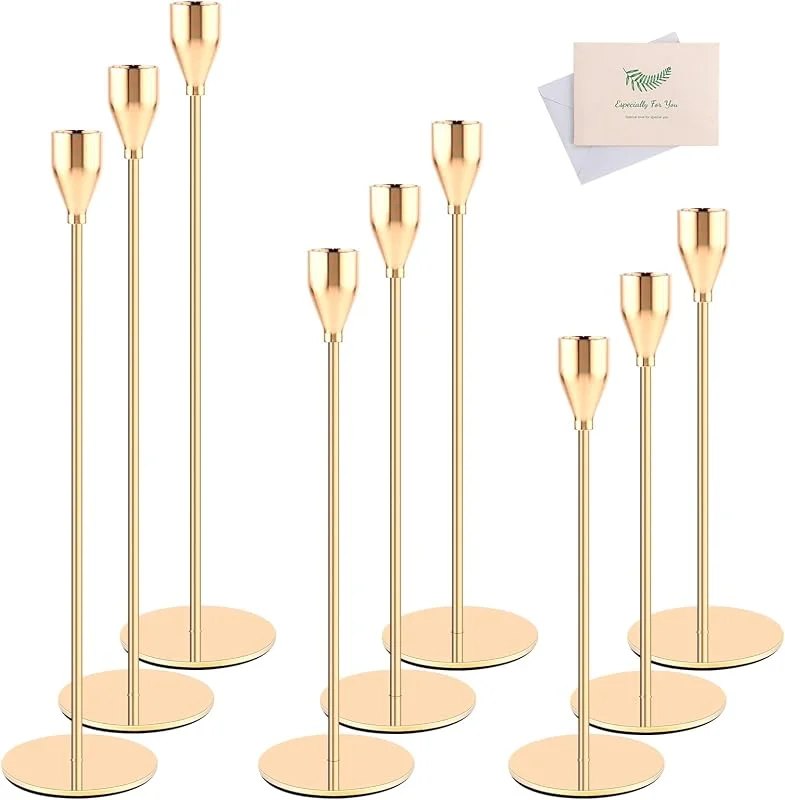 UBBOY Candelabros de Metal, Candelabro Dorado Juego de 9 Candelabro Decorativos — Cena a la luz de velas