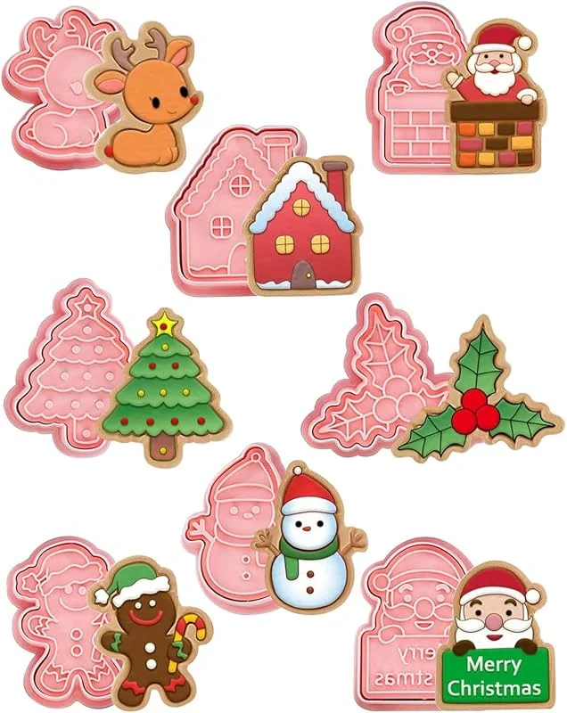 KGDUYC Moldes Galletas Navidad, 8 piezas Cortadores de Galletas de Navidad 3D Cortador para Galletas Plástico Molde Galletas para Niños, para cookie fondant decoración de pasteles — Hogar y cocina