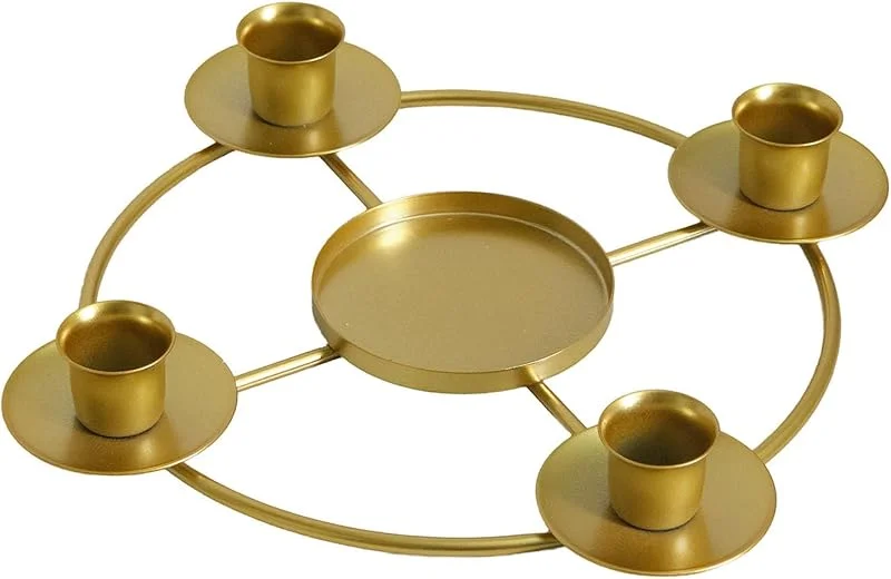 Generic Corona de Adviento, soporte redondo de metal para cinco velas, artículo decorativo festivo, candelabro para Navidad, elegante decoración de mesa para iglesia, salón (A, talla única) — Adviento y mesa