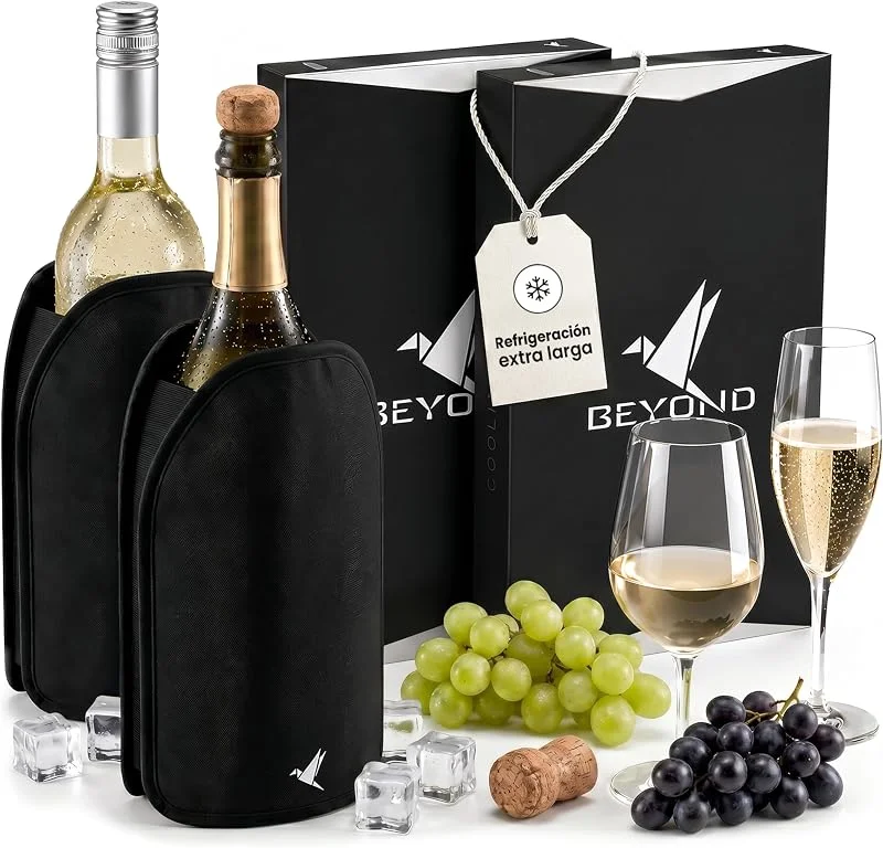 Beyond Funda Refrigerante para Vino Cerveza - Enfriador de Botellas de Vino, Cava y Champán, Manga Enfriadora, Cubiteras para Botellas, Accesorios Vino, Bolsa Térmica para Bebidas, Regalos – Set de 2 — Vino y mesa festiva