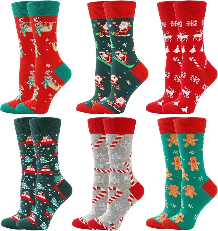 Visita la tienda de BISOUSOX BISOUSOX 6 Pares Navideños Calcetines Divertidos de Algodón para Mujer y Hombre - Calcetín de Papá Noel 36-40 — Decoracion Navidad