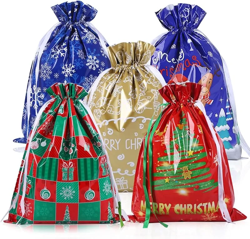 DOJoykey Bolsa de regalo Navidad de gran tamaño, bolsas de Navidad con cordón para fiesta de Navidad (51 x 39) — Envoltorio regalo