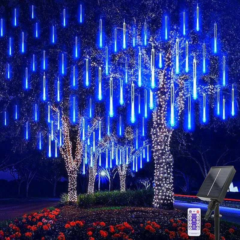 Micacorn Guirnalda Luces Solar Meteoros Lluvia Luces Exterior, 10 Tubos 240 LED Luces Lluvia con Control Remoto Impermeable Luces de Navidad para Fiestas Jardines Bodas Decoración Navideña — Luces Navidad
