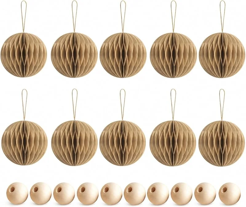 GgiAvbn Juego de 10 adornos para árbol de Navidad, bolas de papel 3D marrones para — Decoracion Navidad