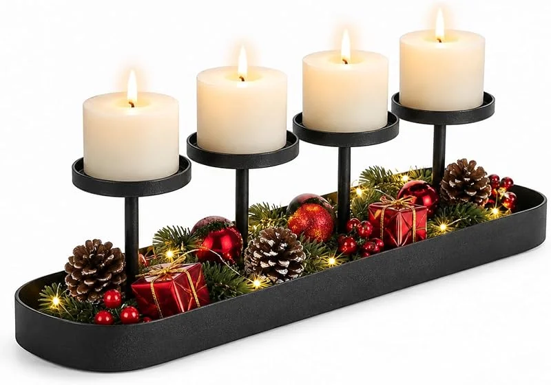 MeYuxg Corona de Adviento alargada, 42 cm, estructura con soporte para velas — Adviento y mesa