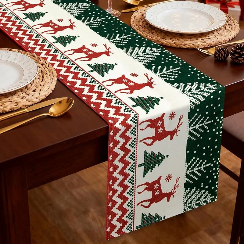 Viosmut Camino de Mesa Navidad 40x140 cm, Camino de Mesa Navideño Lindo Alce Árbol de Navidad Decoracion Mesa Navideño, Moderno Centro de Mesa de Navidad para Adornos de Cocinas Interiores Exteriores — Hogar y cocina